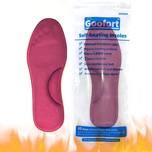Goofort Self-Heating Heated Insoles Thermal Pain Relief Feet Warmer Latex Memory Foam Shoe Inserts Replacement for Trainers,Boots Walking,Running Women and Men