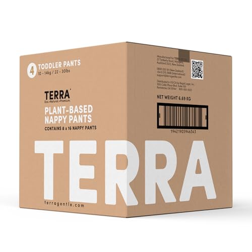 Terra Training Pants Size 4: 85% Plant Based Pull-Up Style Diapers, Ultra-Soft & Chemical-Free for Sensitive Skin, Superior Absorbency, Perfect Overnight Diapers, for Toddlers 22-30 Pounds, 128 Count by Terra - Used condition - US$96.51