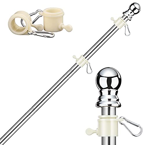 FLY HAWK Flag Pole - 6FT Flagpole Kit for American Flag - 3x5 4x6 Flag Heavy Garden flagpole-Professional Metal Flag Pole for House Garden Yard Residential or Commercial Silver(Flag Pole only)