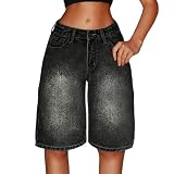 Generisch Laufhose 152 Jeans-Shorts für Mädchen für Teenager, lässige Sommer-Outfits, hohe Taille, Stretch, Bequeme Jugendmode-Hosen Jungen Taufe Kleidung (Black, 14-15 Years)