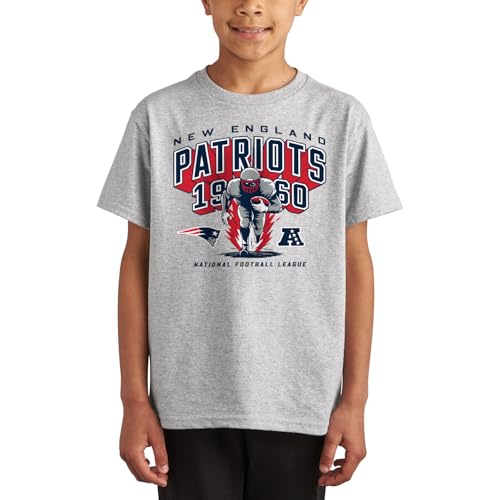Junk Food NFL - Unisex Youth Short Sleeve Fan Tee - New England Patriots Halfback Blast - Officially Licensed - Athletic Heather - Large