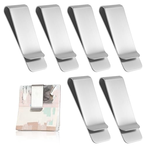 6 Pack Small Men's Slim Money Clip, Metal Wallet Clip for Men Stainless Steel Credit Business Card Holder Cash Clips Pocket Cash Money Clips Pocket Wallet(Silver)