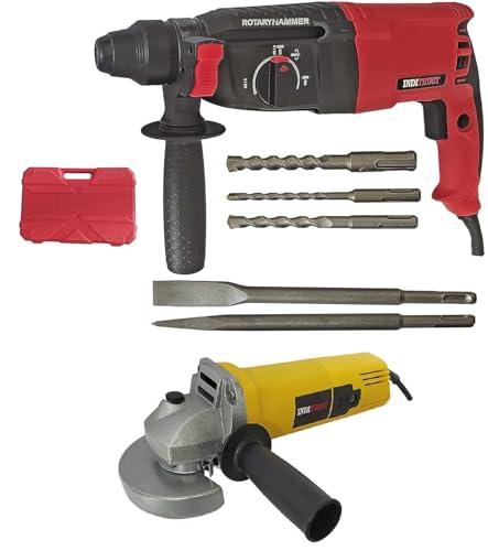 Inditrust 1600W 6 months warranty 26mm Reversible Rotary Hammer Drilling Machine 3 Modes & SDS 5-Drill Bits With Case + 950W 4-Inch Angle Grinder 100%
