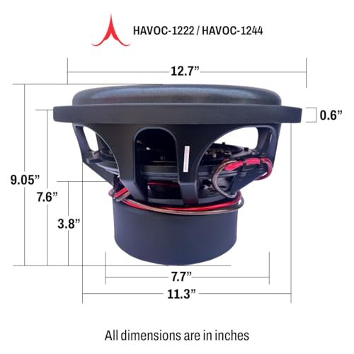 Audiozee Havoc Series 12\" Subwoofer 1600W RMS / 3200W Max, Dual 2 Ohm, Kevlar Cone, Triple 240oz Ferrite Motor, 3\" 4-Layer Copper Voice Coil, Competition Grade Design