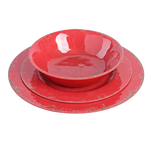 Gibson Home Mauna Melamine Dinnerware Set, Service For 4 (12Pcs), Red Rustic #TOP2