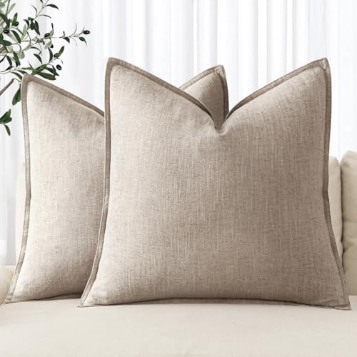 MIULEE Decorative Linen Pillow Covers 18x18 Inch Natural Linen Boho