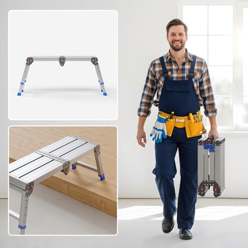 Loyoda Folding Work Platform for Adults, Aluminum Foldable Step Stool Adjustable Height, Lightweight and Durable Portable Outdoor Aluminum Step Ladder, Maximum Load Capacity of 500 Pounds. - Thumbnail 5