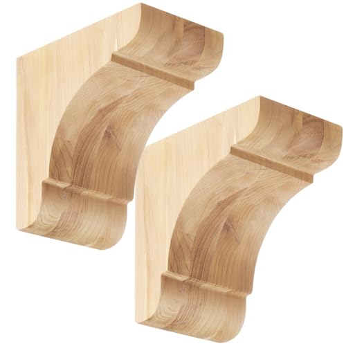 Image of Vercraft 2 Pcs Wood Corbels Wooden Shelf Brackets, Unfinished Paintable Bracket with Hanging Hook for Doorway Countertop Kitchen Cabinet Book Shelves, Rubber Wood (5 1 /2 x 5 1 /2 x 3.5 Inches)