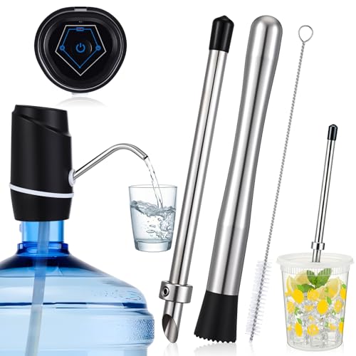 Image of Maxdot 4 Pieces Lemonade Stand Supplies, 5 Gallon Electric Water Dispenser with Straw Brush, Straw Puncher for Plastic Lids, Lemonade Cups, Stainless Steel Muddler for Fresh Squeezed Drinks
