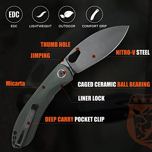Vosteed Edc Knife, 3.26" Lightweight Folding Pocket Knife With Clip For Men And Women, Modern Shilin Cutter With Nitro-V Steel Blade, Thumb Hole, For Camping, Hiking - Nightshade Series #TOP1