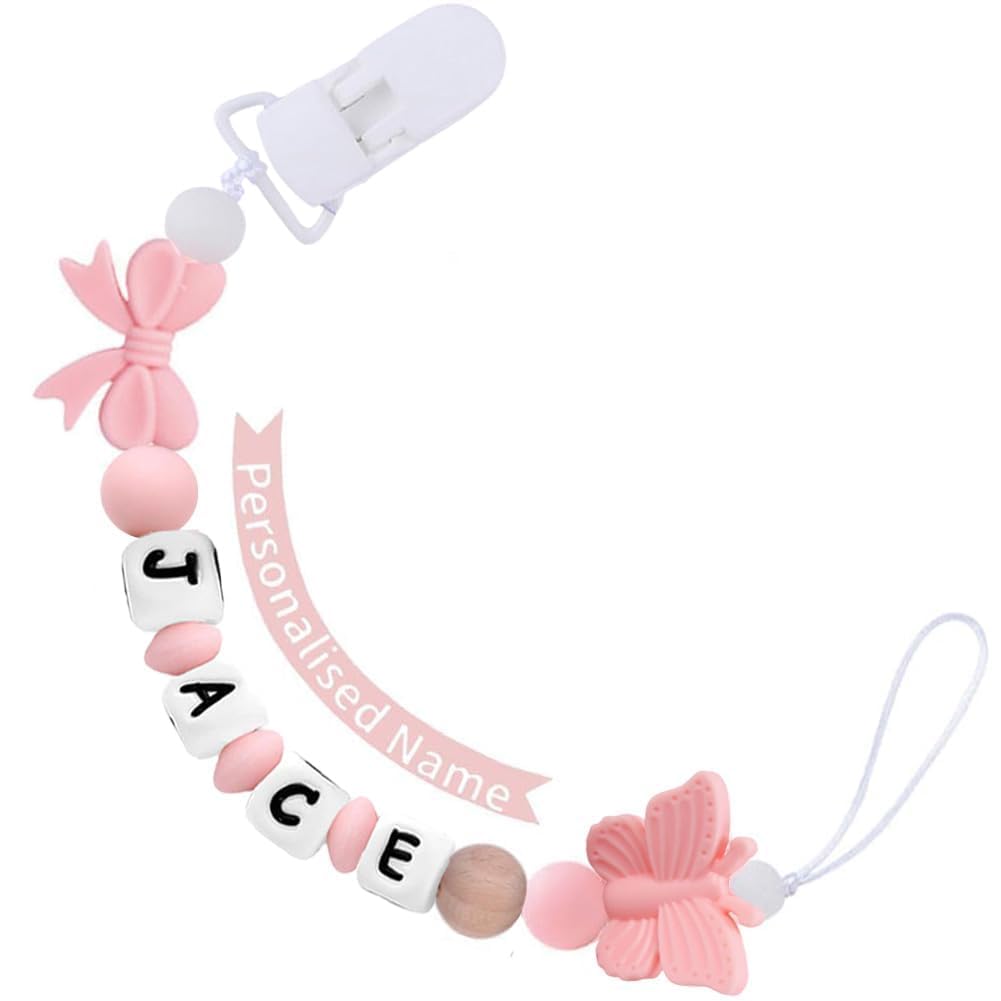 Personalized Pacifier Clip with Name Custom Pacifier Holder with Name Newborn Baby Gift Sets (Butterfly)