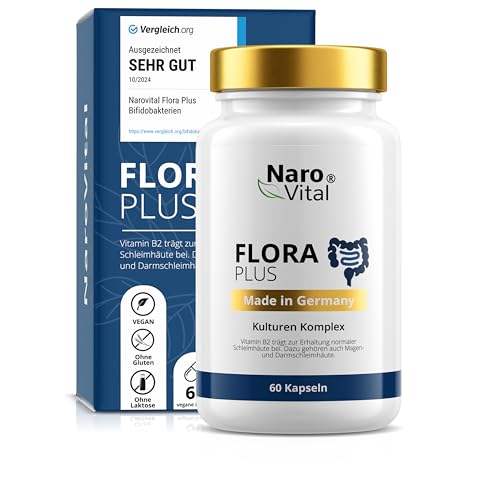 Flora Plus - Darmkur* Probio Kulturen Komplex mit 23 Bakterienstämmen & 600 Mrd. KbE, OHNE Inulin & OHNE künstliche Probiotika I 60 magensaftresistente & vegane Kapseln mit Lactobacillus Salivarius