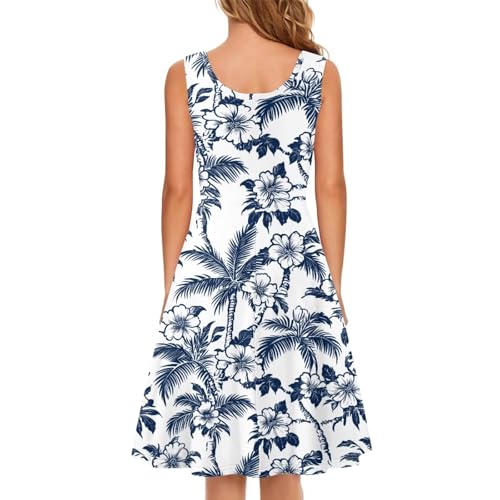 Image of Women Stylish Tank Dresses Sleeveless Round Neck Midi Casual Dress with Pocket for Summer
