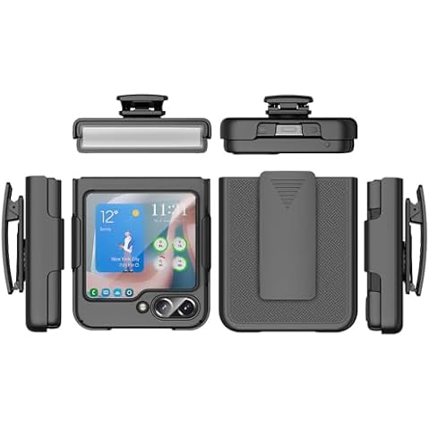 for Samsung Galaxy Z Flip5 Case, Galaxy Z Flip 5 Phone Case Holster, Swivel Belt Clip, Kickstand Holder, Full Body Shockproof Shell Cover for Samsung Z Flip5-Black Cover