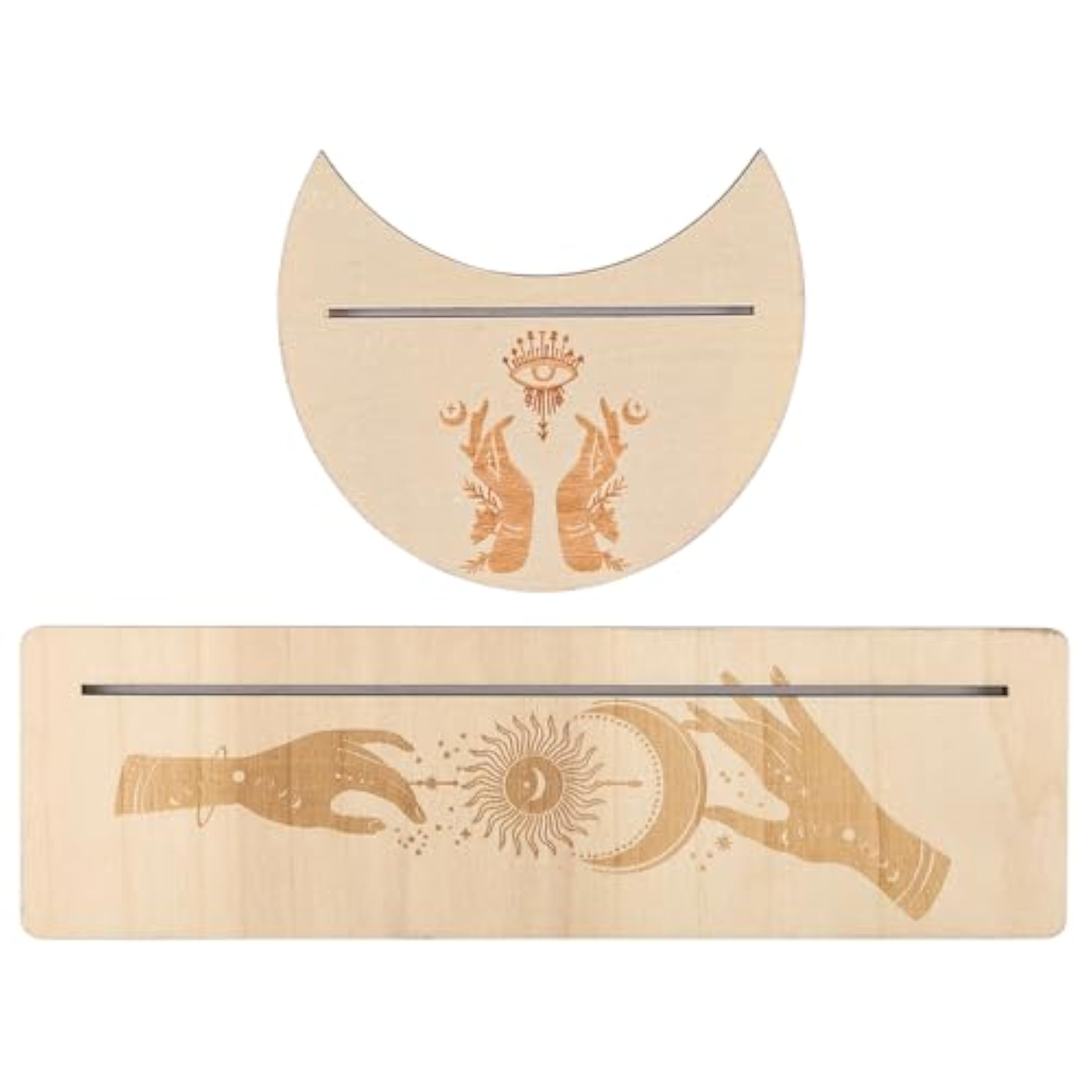 Ieron Paquete de 2 Soportes de Madera para Cartas del Tarot con Forma de Luna, Soportes portátiles para exhibición de Altar, Tablero de péndulo Rectangular para Decoraciones de Altar (Color Madera)