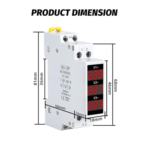Voltmètre triphasé LED Rail Din 80-500V - Indicateur de tension modulaire pour tableau - 4
