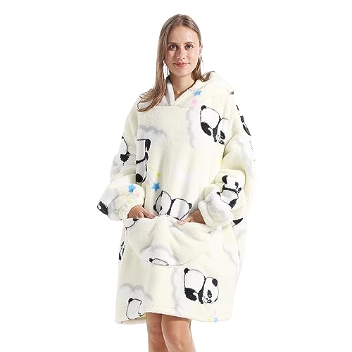 Oversized Blanket Hoodie, Adult Women Sherpa Fleece Wearable Blanket Warm and Cozy Giant Hooded Blanket Fluffy Sweatshirt for Women and Men