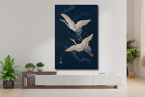 Affiche grue japonaise et peinture oiseau déco murale salon toile 40x60