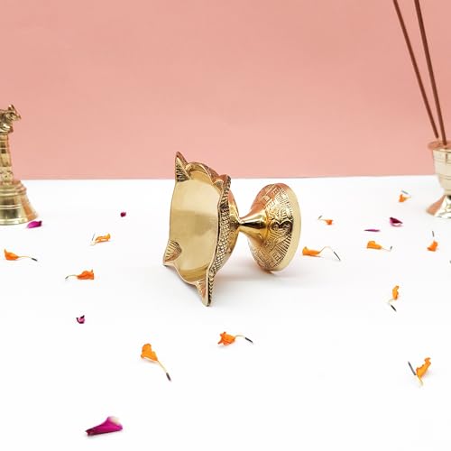 Image of 4 Face Brass Diya for Pooja, Mandir, Diwali Festival Oil lamp Diya for Daily Pooja /Diwali Pooja Charmukhi Diya for Pooja (Size - 5cm) Pack of - 01