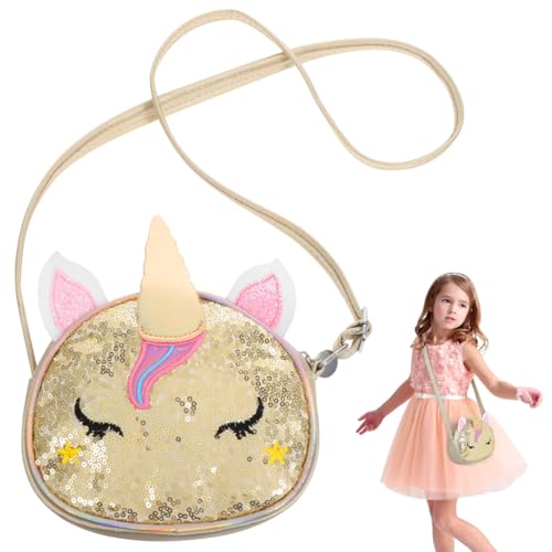 Image of VALICLUD Spacious Glitter Unicorn Crossbody Bag with Rainbow PU Leather Zipper Purse for Little Outings
