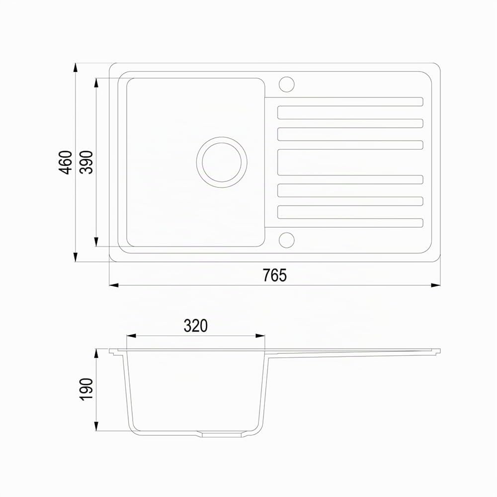 Bergström Fregadero, Blanco, 76.5 x 46 cm | con tendedero, instalable en ambos lados para un montaje flexible en la cocina