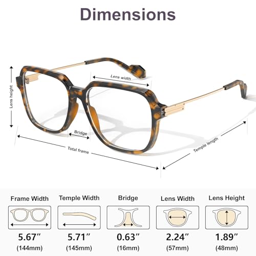 Image of VISOONE Oversized Blue Light Blocking Glasses with Chic Square TR90 Frame and Metal Temple for Women Men Ryan