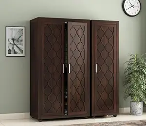 BedCult Furniture - Wooden Wardrobe for Clothes Storage - Solid Wood Multifunctional Almirah - Stylish & Functional Cupboard for Bedroom - (Nixon (Walnut Finish), 3 Door Wardrobe)