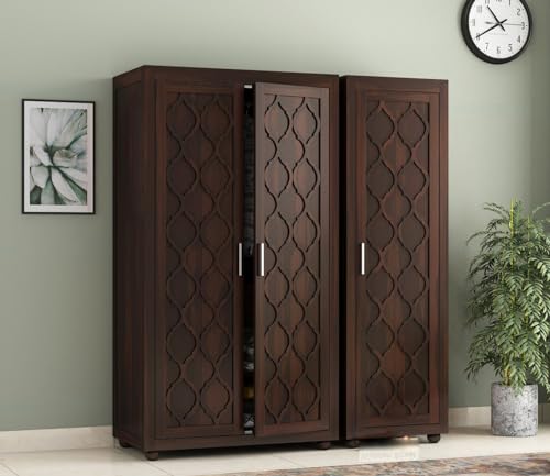 Image of Sheesham Wood Wooden 3 Door Wardrobe Organizer for Clothes | - Solid Wood Almirah with 2 Drawers, 6 Shelves - with Hanging Space Cupboard for Large Bedroom (Design 2)