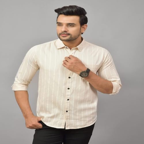 Image of Regular Fit Striped Lining Cotton Full Sleeve Casual Shirts for Men /Long Sleeves Cotton Striped, Cotton Shirt Crafted with Regular Sleeve, Comfort Fit & High-Performance for Everyday Wear