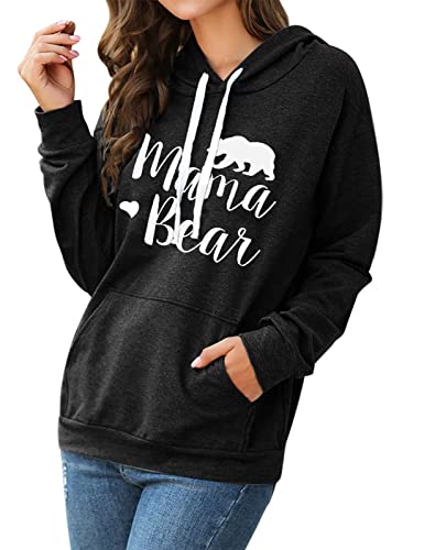 Muicy Womens Hoodies Mama Bear Shirt Casual Long Sleeve Tops Sweatshirts With Pockets (Xl, Black) #TOP2