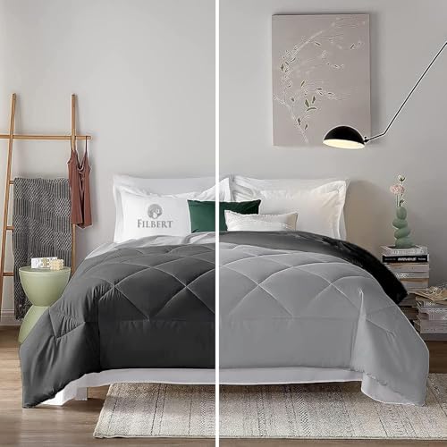 Image of Filbert 600 GSM Comforter for Double Bed | Super Warm Winter Quilt /Rajai | Thick Microfiber Blanket with Cloud-Soft Fill | Luxury Bedding for Winters - 90x100 Inch | Silver /Dark Grey