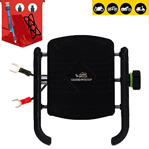 Image of GRAND PITSTOP Mobile Holder for Bikes, Motorcycle, Scooter, Bicycles, Jaw Grip Bike Mobile Holder, Handlebar Cellphone Holder for Maps and GPS Navigation with 360 Rotation Phone Mount-Black