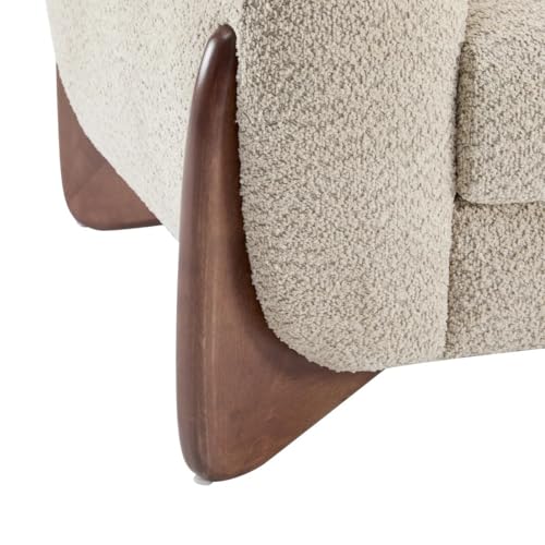 Image of Upholstered 3 Seater Sofa Three Seater Sofa with Wooden Legs for Living Room Hotels & Offices (3+2 Beige Boucle)