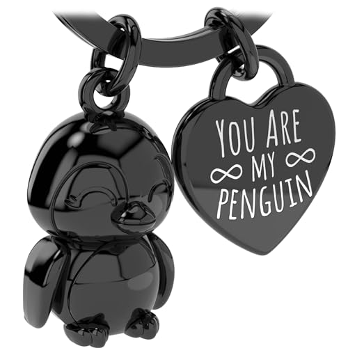 LANOLU Llavero, llavero de la suerte para pareja y mejor amigo, llavero de aniversario, camping, pingüino, búho y ángel, regalo de pareja de metal para amigos, figura de metal, Pingüino negro LANOLU Llavero, llavero de la suerte para pareja y mejor amigo, llavero de aniversario, camping, pingüino, búho y ángel, regalo de pareja de metal para amigos, figura de metal, Pingüino negro