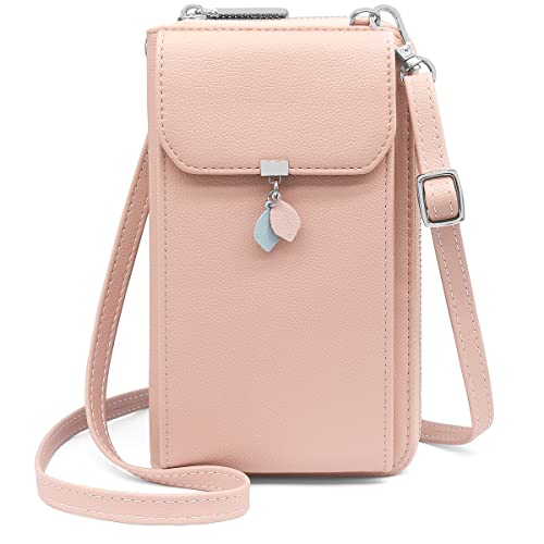 HNOOM - Bolso para teléfono móvil, para mujer, con billetera, RFID, bloqueo, pequeño bandolera, para mujer, con monedero, 10 titulares, bandolera y correa, rosa, crossbody oro compacto handbag