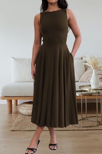 FairBeauty Women's Square Neck Casual Sleeveless Long Dress Stretchy Summer Sundress with Pockets4