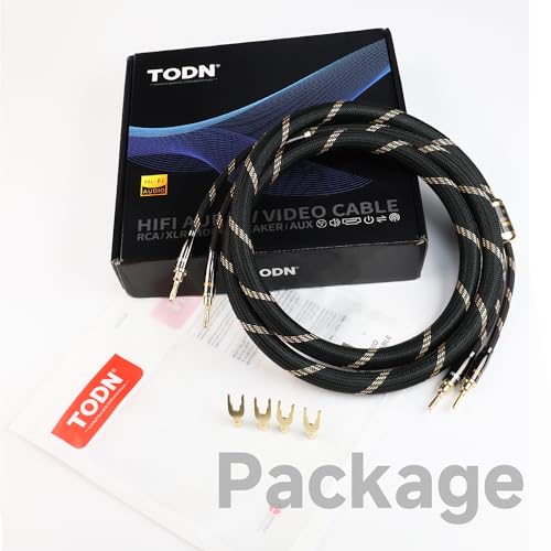 TODN Audiophile Speaker Cable with Banana Plugs and Spade Plugs for Audiophile, OCC-Core, Dual Shielded Banana Plug Audio Cables (6.5ft/2m, 1 Cable)