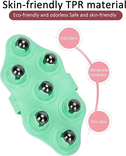 Image of RIVAAN's Palm Shaped Massage Glove, a portable manual massager with 7x 360-Degree magnetic roller balls for a deep tissue massage, for relieving muscle pain of the entire body (Green- 1 Pcs)