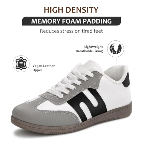 Padgene Women's Classic Retro Gum Sole Fashion Sneakers Casual Tennis Leather Skate Shoes Anti Slip Footwear for Women Walking Trainers2