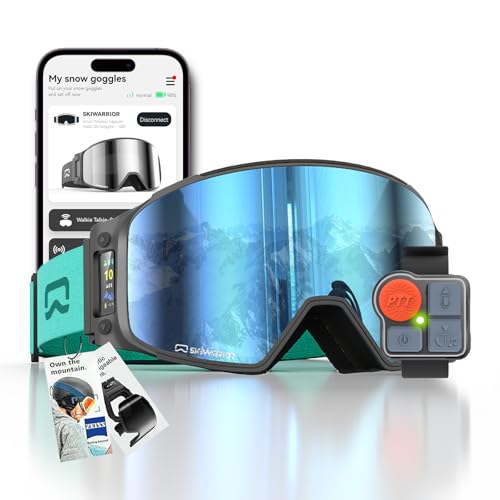 Multifunctional Smart Bluetooth Ski Goggles with Walkie-Talkie, Replaceable Anti-Fog Zeiss Lens, Music & Call, Real-Time AMOLED Display, Compatible with Most Helmets (G03 Blue, Multi-Button Remote)