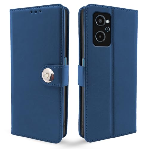 Image of Pikkme Realme 9i Flip Cover Leather Finish | Inside TPU with Card Pockets | Wallet Stand and Shock Proof | Complete Protection Button Flip Case (Blue)