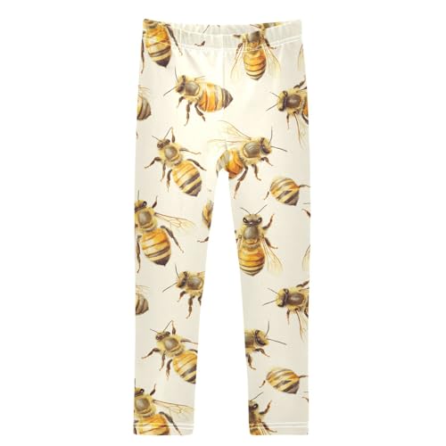 Boccsty Watercolor Yellow Bees Yellow Honey Girls Leggings Kids Yoga Pants Dance Active Tights 4T