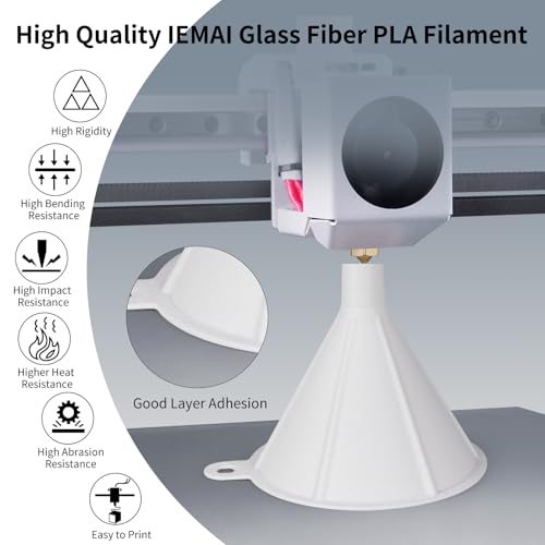 Image of IEMAI PLA Glass Fiber Filament 1.75mm Matte White 1kg, Reinforced PLA-GF 3D Printer Filament for High Stiffness, Dimensional Stability & Low Warpage, Easy to Print