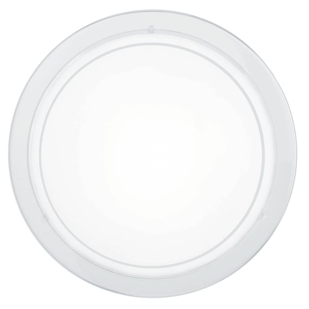 White Metal Trim & White Glass Shade Round Flush Ceiling & Wall Light | 29cm Diameter | 1 x ES E27 Lamp Required | UK Approved | Low Profile Height
