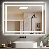 Hivone Espejo de baño LED con luces LED de 40 x 30 pulgadas, espejo inteligente para baño