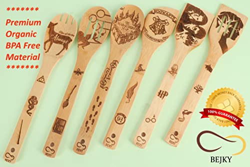 Bejky-6-Pcs-Wooden-Bamboo-Spoons-Set-Organic-Food-Cooking-Utensils-Kitchen-Accessories-Home-Decor-Cookware-Gifts-for-Women-Easy-Wash-Spatulas-3D-Engraved-Patterns-Magical-Wizard-Style-12