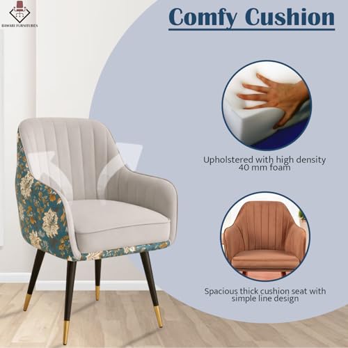 Image of Set of 2 Accent Chair for Living Room | Modern Armchair in Soft Velvet Fabric with Sturdy Legs | Premium Chair for Home Living Room Bedroom Restaurent | (Dual Fabric, Light Grey)