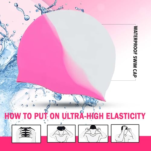 Image of GLAN Silicone Swimming Cap for Kids and Adults Waterproof Swimming Pool Cap for Women and Men (Multicolour)