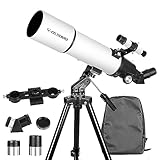 Teleskop 80 mm Blende 600 mm – Astronomisches Refraktier-Teleskop für Erwachsene & Anfänger – Reise-Teleskop AZ Halterung mit Rucksack, Mondfilter, Telefonadapter