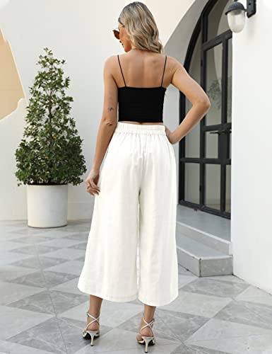 Image of Gihuo Culottes for Women Linen Wide Leg Gauchos Capri Palazzo Pants | Cotton Linen Pants,Flowy Pants,Women's Culottes,Cropped Pants,Elastic Waist Trousers with Pockets